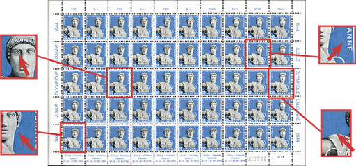 [7300.261.11] 30 Rp. Apollo, blau-grauschwarz, Retouchen und Rastfehler: 261w.3.01, 261w.4.03, 261w.4.08, 261w.4.09