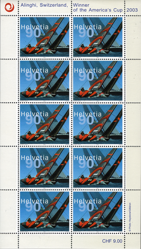 [7300.2003.29] 90 Rp. Alinghi - Switzerland, "Weisser statt grauer Zierrand"