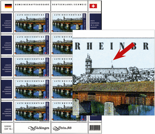 [7300.1287.09] 100 Rp. Alte Rheinbrücke, Bad Säckingen, "Schwarzer Rauch über der Kirchenschiff-Spitze"