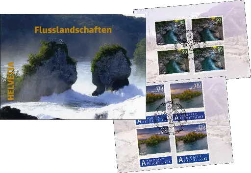 [7593.1856.04] Schweizer Flusslandschaften, Combo Markenheftchen