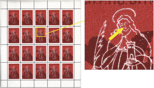 [7594.260.01] ART.- Stab Sch Fh Abt 49, Barbara mit Haubitze, Barbara ohne rechtes Auge, 20er Originalbogen ungefaltet