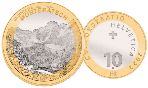 [7882.2022.01] 2022, 10 Fr. Gedenkmünzen &quot;Morteratsch-Gletscher&quot;