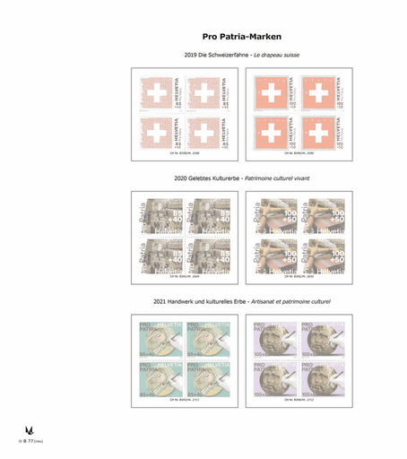 [7961.2021.01] 2019-2021, Pro Patria - Viererblock mit Schutztaschen (B77)