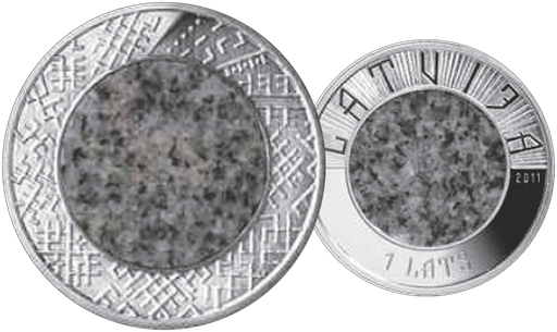 [7984.2011.04] 2011, Erste Silbermünze mit Granitkern, Lettland