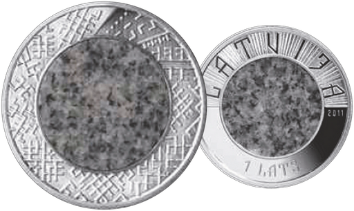 [7984.2011.04] 2011, Lettland, Weltweit ERSTE Münze mit Granitkern