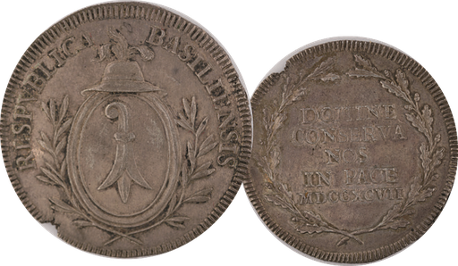 [8012.1797.01] Halbtaler Basel, letzte Münze der Stadt Basel, 12.99g schwer, Silber, vorzügliche Erhaltung mit Randschlag.