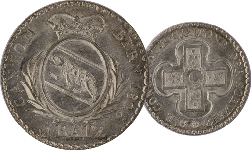 [8013.1826.03] 1826, 5 Batzen Bern, 4.09g schwer, Silber, unzirkulierte Erhaltung.