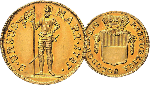 [8024.1787.01] 1787, Duplone Solothurn, 7.64g schwer, Gold, Stempelglanz!