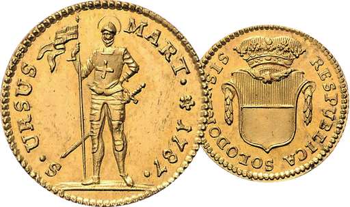 [8024.1787.02] 1787, Halbduplone Solothurn, 3.81g schwer, Gold, vorzügliche Erhaltung.