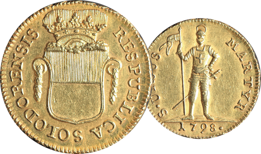 [8024.1798.02] 1798, Doppelduplone Solothurn, 15.34g schwer, Gold, vorzügliche Erhaltung
