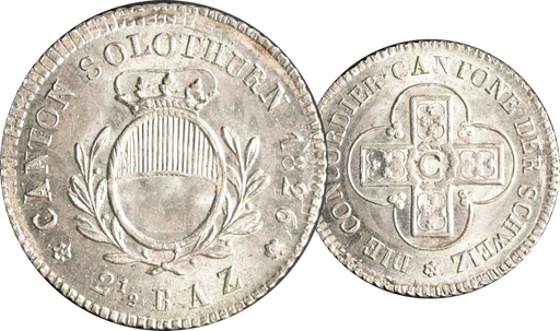 [8024.1826.02] 1826, 2 1/2 Batzen Solothurn, 1.92g schwer, Silber, Stempelglanz!