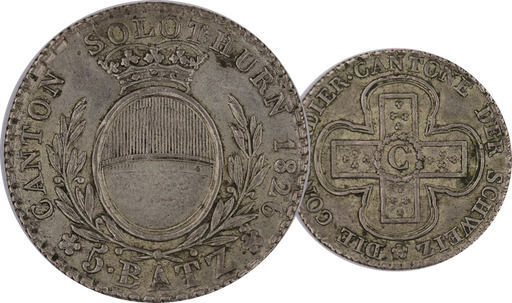 [8024.1826.01] 5 Batzen (BATZ) Solothurn, 4.28g schwer, Silber, vorzügliche Erhaltung.